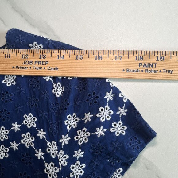 Jun Ivy Dress Embroided Cotton Sz Sm Floral Short Sleeve Mini Shift Lined Blue - Picture 3 of 12